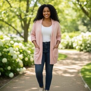 J Crew Factory Sweater Blazer‎ Women XXL Pink 100% Cotton Pockets Cardigan Work